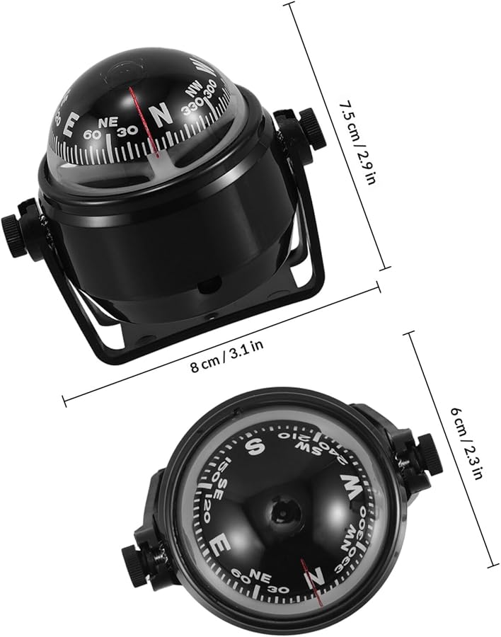 Black Magnetic Car Compass with Declination Correction for Automotive Marine Navigation - Image 2